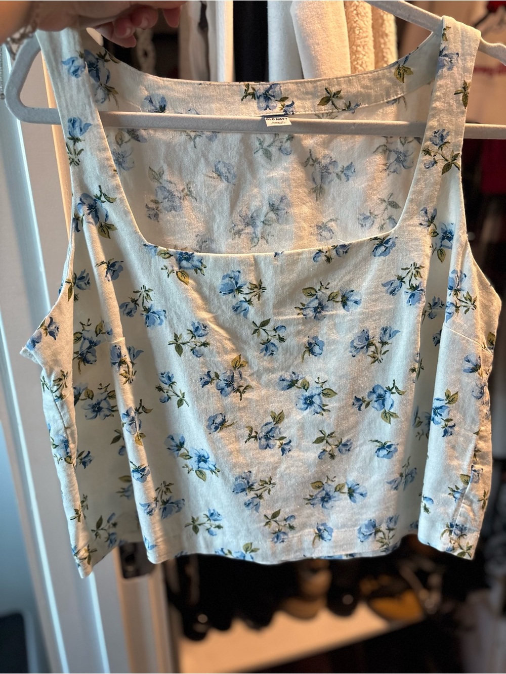 Old Navy Cream Floral Square-Neck Camisole with Blue Flowers